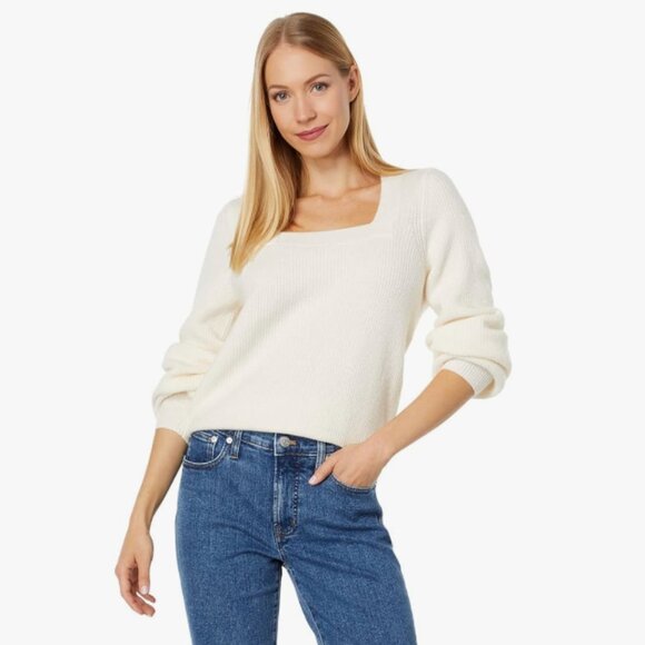 NWT Madewell Melwood Square-Neck Sweater in Coziest Yarn Cream Wool - Picture 5 of 8